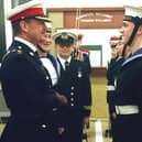 Cadets at the Blackpool Sea Cadets TS Penelope were officially inspected by Area Officer Major John Glaze, who was serving with the Royal Marines in 1999
Pic shows Major Glaze inspecting the honour guard