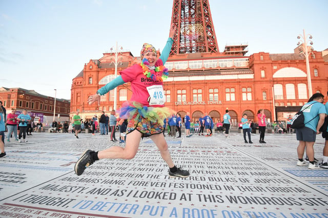 Valerie Valovin shows her delight that the Tower and Comedy Carpet were part of the course.