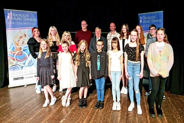 Group shot of the finalists in the 2022 Pop Idol event, organised by Blackpool Music Service