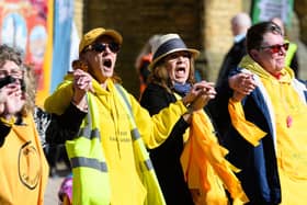 Protesters outside the Winter Gardens as the Conservative Party Conference arrives in Blackpool. Photo: Kelvin Stuttard