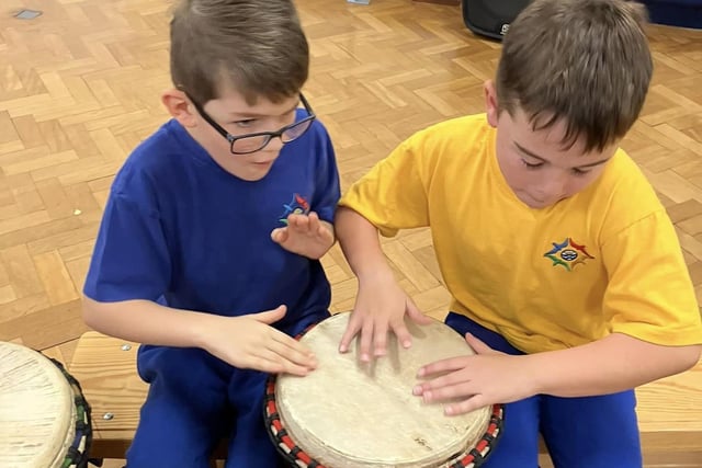 Children in Blackpool schools learning about African culture in a workshop provided by Blackpool Music Service
