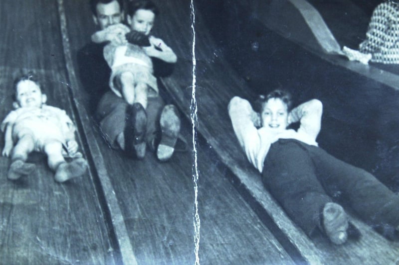 The big slide at Blackpool Pleasure Beach Fun House, 1960. Pictured are Ted Hayes and his sons.
Sent in by John Terry Hayes