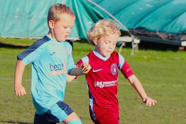 Five-a-side league football is a new experience for Lytham Junior Maroons and Clifton Rangers Stingers Picture: Karen Tebbutt