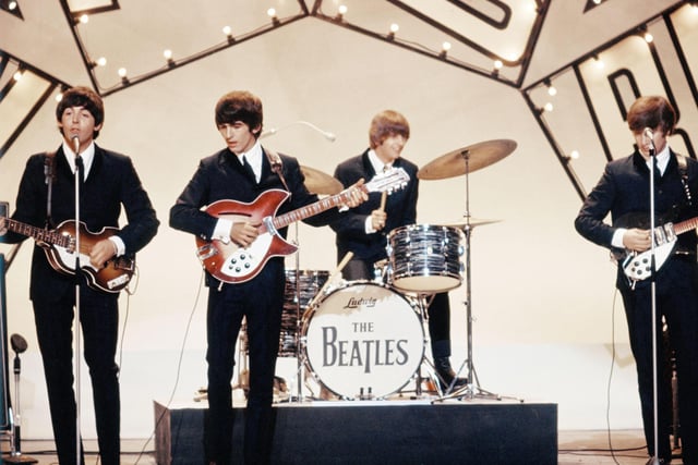 Beatles on stage in Blackpool for their appearance on the Blackpool Night Out TV show 19 July 1964. Left to right: Paul McCartney, George Harrison, Ringo Starr and John Lennon. Credit: Trinity Mirror/Mirrorpix/Alamy Stock Photo
