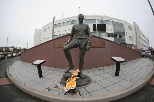 The statue of Jimmy Armfield outside Bloomfield Road (Photo by Pete Norton/Getty Images)