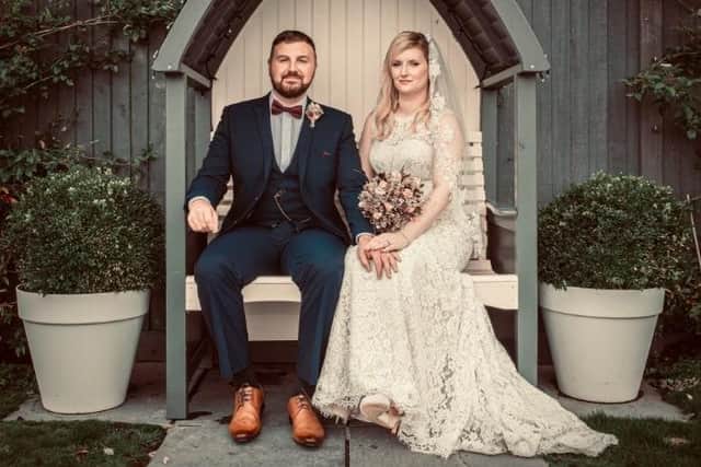 Chris on his wedding day, with wife Portia who is a Blackpool councillor