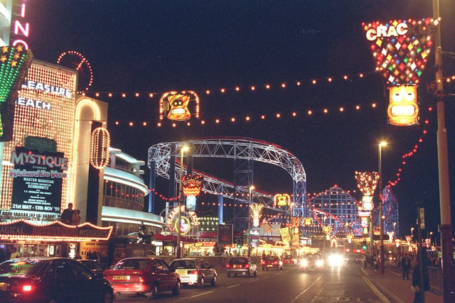 Blackpool Illuminations preview showing near the Pleasure Beach, 1999