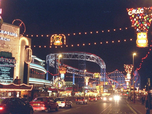 Blackpool Illuminations preview showing near the Pleasure Beach, 1999