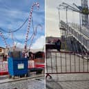 Progress on Xmas By The Sea as the new snow slide and candy cane trampoline goes up on Blackpool Tower Headlands.
