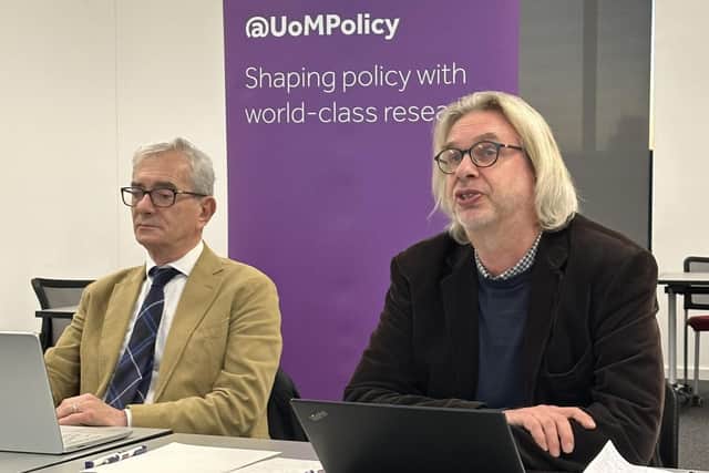 Professor Martie van Tongeren (right) and Professor Pierluigi Cocco addressing the All-Party Parl.  Photo: The University of Manchester