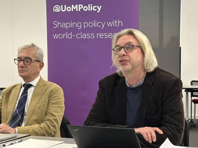Professor Martie van Tongeren (right) and Professor Pierluigi Cocco addressing the All-Party Parl.  Photo: The University of Manchester