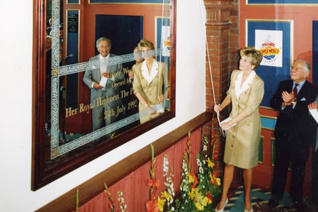 Princess Diana unveils a plaque at Blackpool Tower in 1992