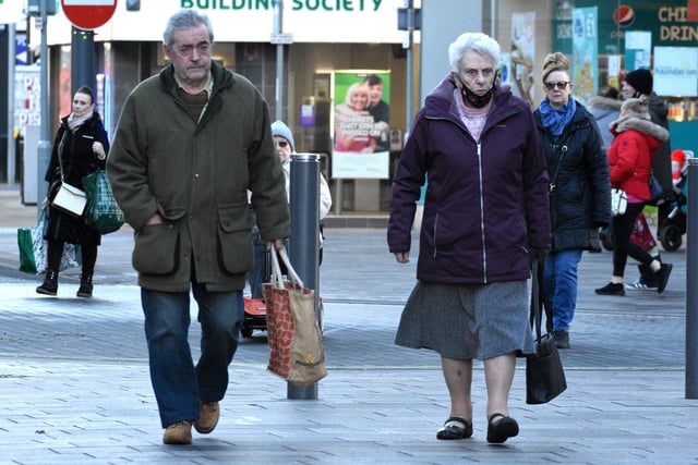 Shoppers in Sunderland City Centre as the rules on face coverings changed today.