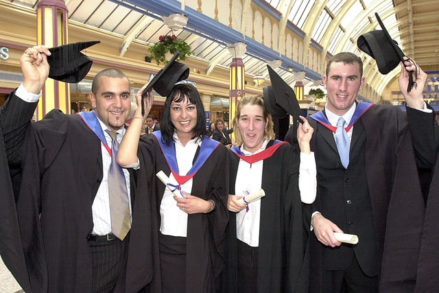Blackpool and the Fylde College Graduation, 2002. Artemis Paraskeva,  Coleen McCrudden, Berit Hubner and Leon Brown