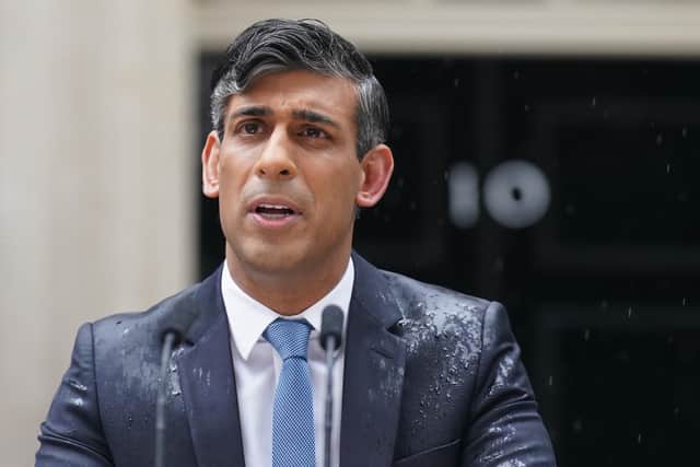 Prime Minister Rishi Sunak issues a statement outside 10 Downing Street, London, after calling a General Election for July 4. PIC: Stefan Rousseau/PA Wire
