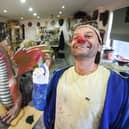 Laci Endresz, who plays Mooky the Clown, in his workshop where he makes the props for his show at the Blackpool Tower circus.