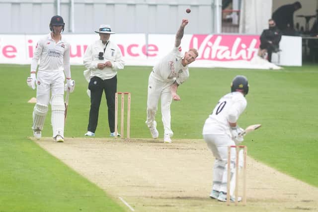 England Test captain Ben Stokes took two wickets for Durham against Lancashire at Blackpool CC Picture: Daniel Martino