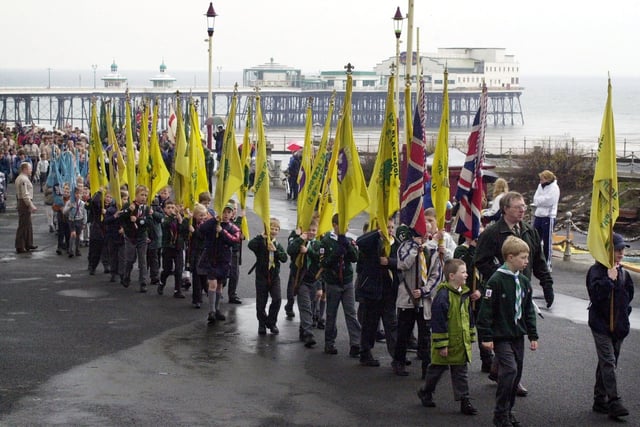 Blackpool District Scouts marching for the St Georges Day parade, 2001