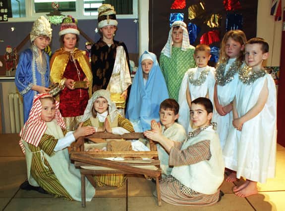 Junior pupils from Claremont Primary School, Blackpool, perform their nativity, 1997