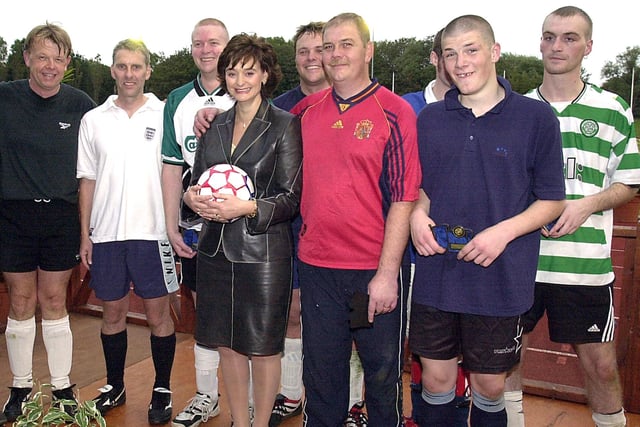 Cherie Booth with the victorious Parkwood Adult Mental Health Unit (Blackpool) soccer team. Cherie Booth presented the prizes after the Lancashire Care Trust football finals at Stanley Park, Blackpool