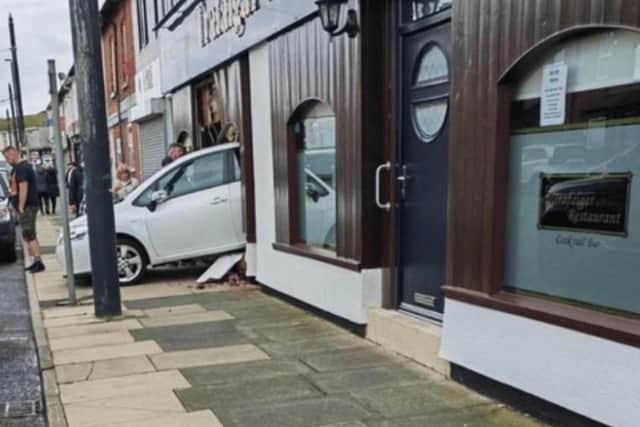 Car smashed into front of the Trafalgar Restaurant