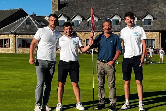 Peter Mill, who has just had the all-clear from tonsil cancer, went along to support son Robert and pals Fraser Stanier and Alexander Douglas in the Longest Day Golf Challenge at Garstang Golf Club