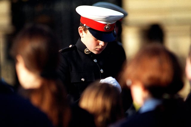 A member of the Marine Detatchment Lytham St Annes Sea Cadets on cenotaph guard duty in Lytham on Remembrance Sunday, 1996