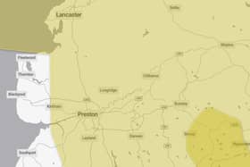 The Met Office map showing the extent of the yellow weather warning in place from 5pm Sunday until 12noon Monday (image: Met Office)