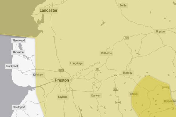 The Met Office map showing the extent of the yellow weather warning in place from 5pm Sunday until 12noon Monday (image: Met Office)