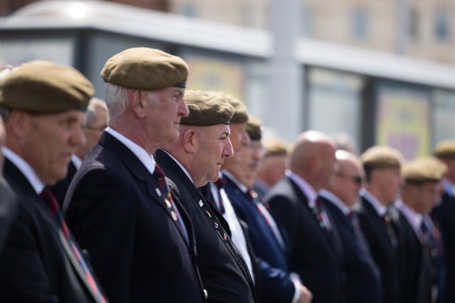 Veterans playing their respects during the 40th anniversary Falklands War ceremony at Blackpool Cenotaph