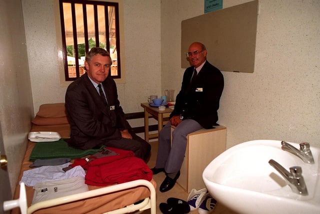 Director General of the Prison Service, Mr Richard Tilt and the Governor of Kirkham Open Prison, Mr Alf Jennings,  foundd themselves behind bars in a reconstructed prison cell which was on display at the Royal Lancashire Show, Chorley