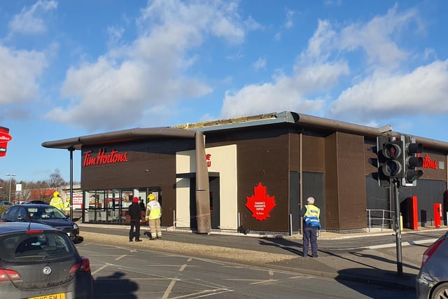 Storm Malik caused damage to the roof of Tim Hortons at the Galleries, Washington, forcing the coffee shop to close