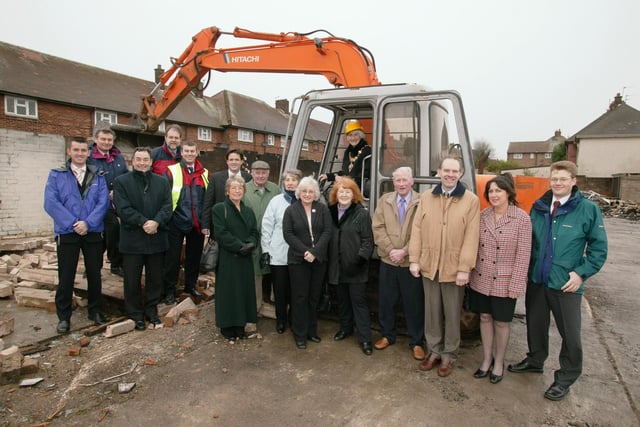 Guests and dignitries at the demolition of derelict garages on the Mereside Estates