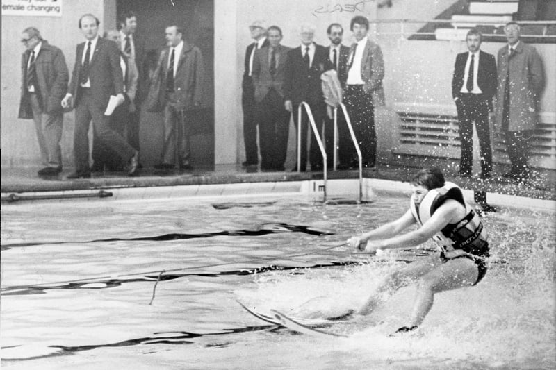 Indoor waterskiing was the latest fad at Derby Baths in 1985. This was a try out before the council debated adding a £2,000 high tech 'Easyski' to the North Shore pool