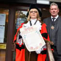 The Mayor of Wyre Councillor Julie Robinson proclaims the King's name and his accession at Wyre Civic Centre. Photo: Kelvin Stuttard