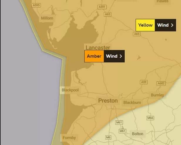 An amber weather warning is in place for Lancashire from 10am until 4pm on Monday (November 13), with forecasters expecting Storm Debi to unleash heavy rain and ‘disruptive winds’ over a 6-hour period. (Picture by Met Office)