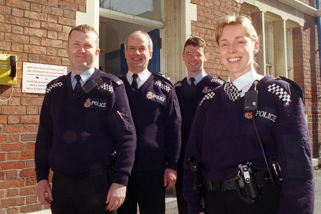 Police officers who patrolled South Shore from Blackpool South Station - John Churchman, Sgt Peter Lane, Insp Dave Armer. Front right Jackie Hirst.