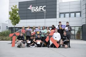 Blackpool and The Fylde College students celebrating T-level results.
