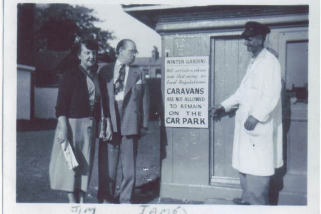 Comedian Jimmy James and his wife in the Winter Gardens car park in the early 1950s