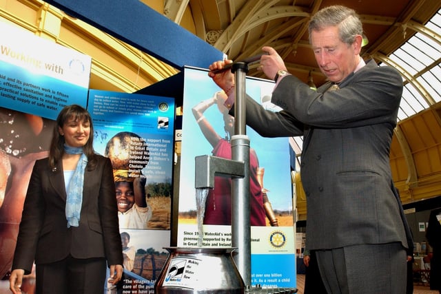 This was in 2003 when Prince Charles visited Blackpool for the Rotary Conference, he is pictured here trying a traditional water hand pump, as used in many third world villages