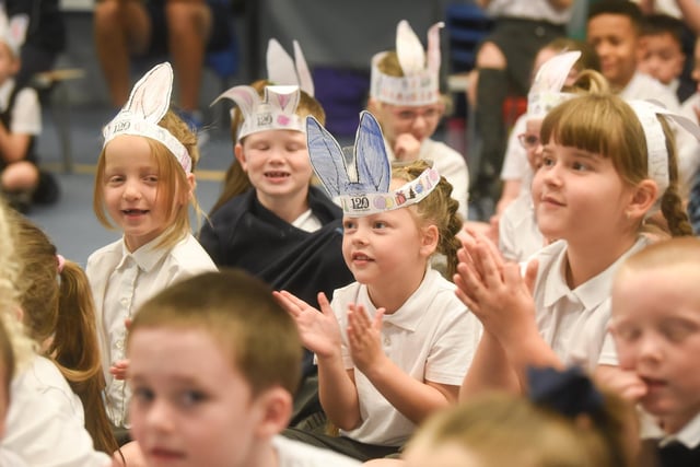 Pupils at Westminster Primary School in Blackpool are all ears as Peter Rabbit joins the class