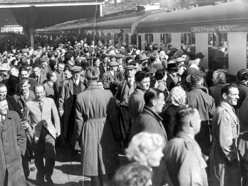 Crowds packed Central Station on the way to Wembley for teh FA Cup final