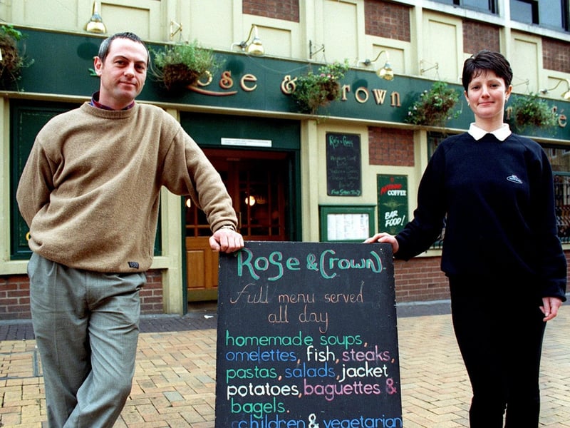 The Rose and Crown in Birley Street was the first town centre pub to take the Counterpoint card in 1997. Pic shows manager Howard Swallow and barperson Donna McLeod outside the pub.