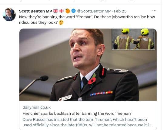 Scott Benton MP's tweet
