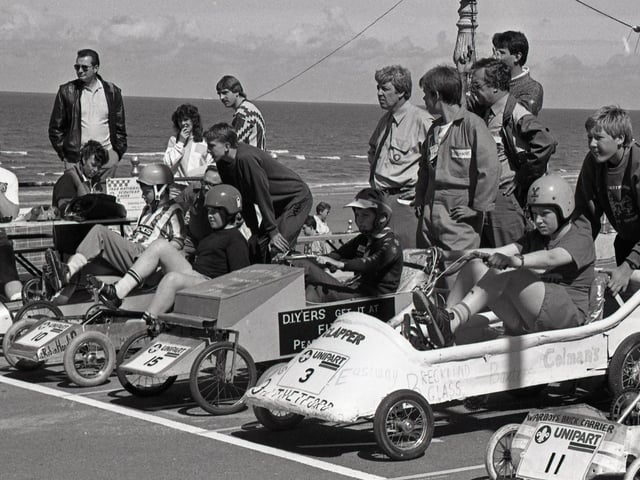 Car parts rescued from the scrap heap become a feature of the Golden Mile at Blackpool when nimble-fingered cub scouts, scouts and venture scouts from all over the country turned them into highly-geared streamlined racing machines