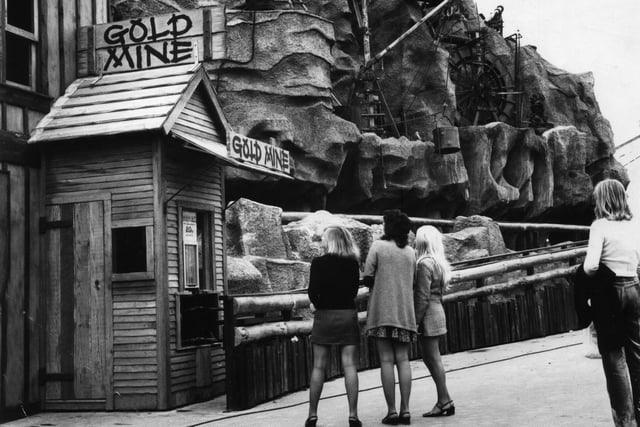 The Gold Mine at Blackpool Pleasure Beach, modelled on the Califorian gold rush mines of Sierra Nevada. This photo was taken just before it was due to open in October 1971