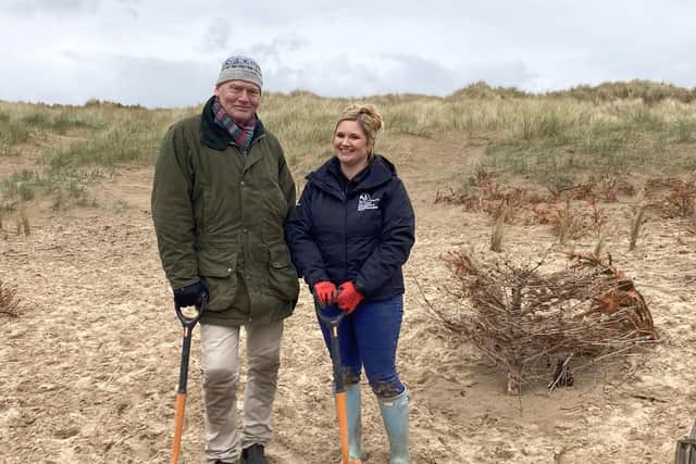 Countryfile presenter Tom Heap with Lancashire Wildlife Trust’s dunes project officer Amy Pennington at the dunes