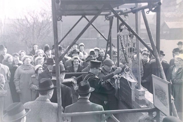 President of the Manchester Congregation of British Jews, Mr Leonard Jacobs, cutting the first turf on the site of the new Jewish Synagogue in Raikes Parade