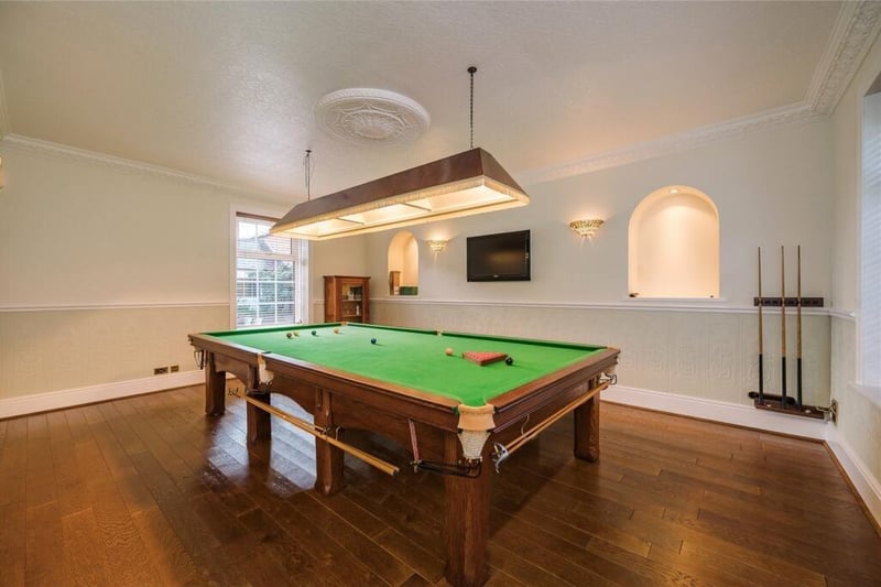The spacious snooker room is found at the back of the house and could have alternative uses to include gym, playroom or alternative reception space