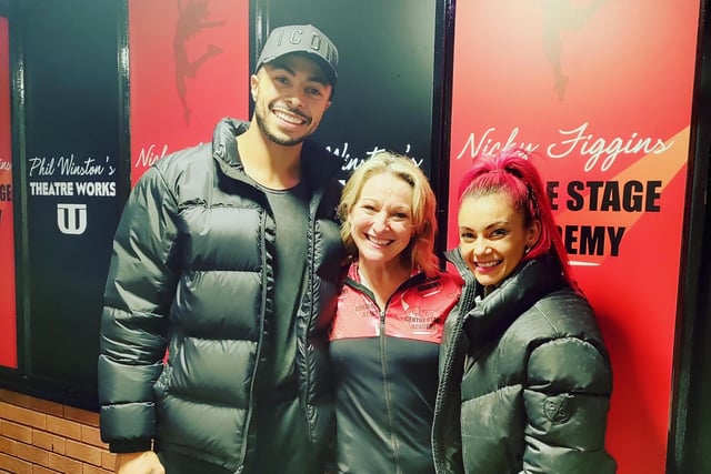 Strictly's Dianne Buswell and Tyler West with Nicky Figgins at Centre Stage Academy where they rehearsed before their Blackpool show.